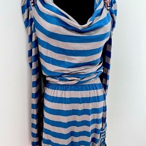 Gorgeous Liu jeans blue and gray striped dress s M